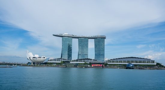 Landscape of the Singapore, Marina Bay Sands with blue sky in a bright sunny day